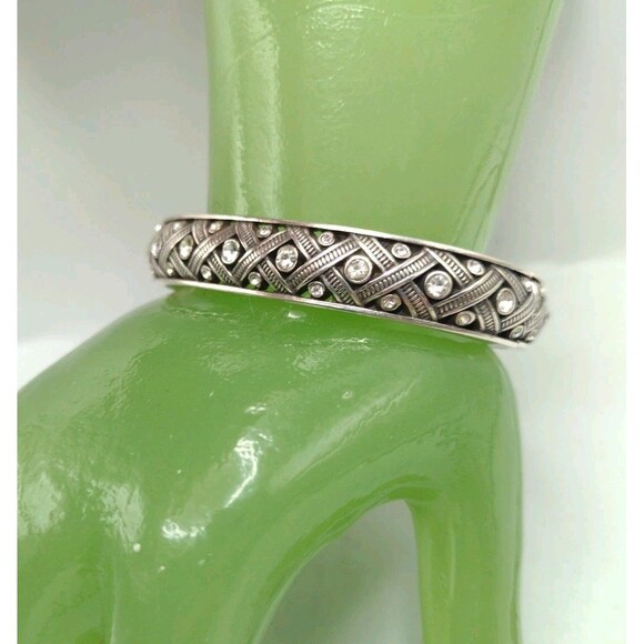 Brighton Silvertone Rhinestone Hinged Cuff Bangle Bracelet 6.75" Southwestern - Picture 7 of 14